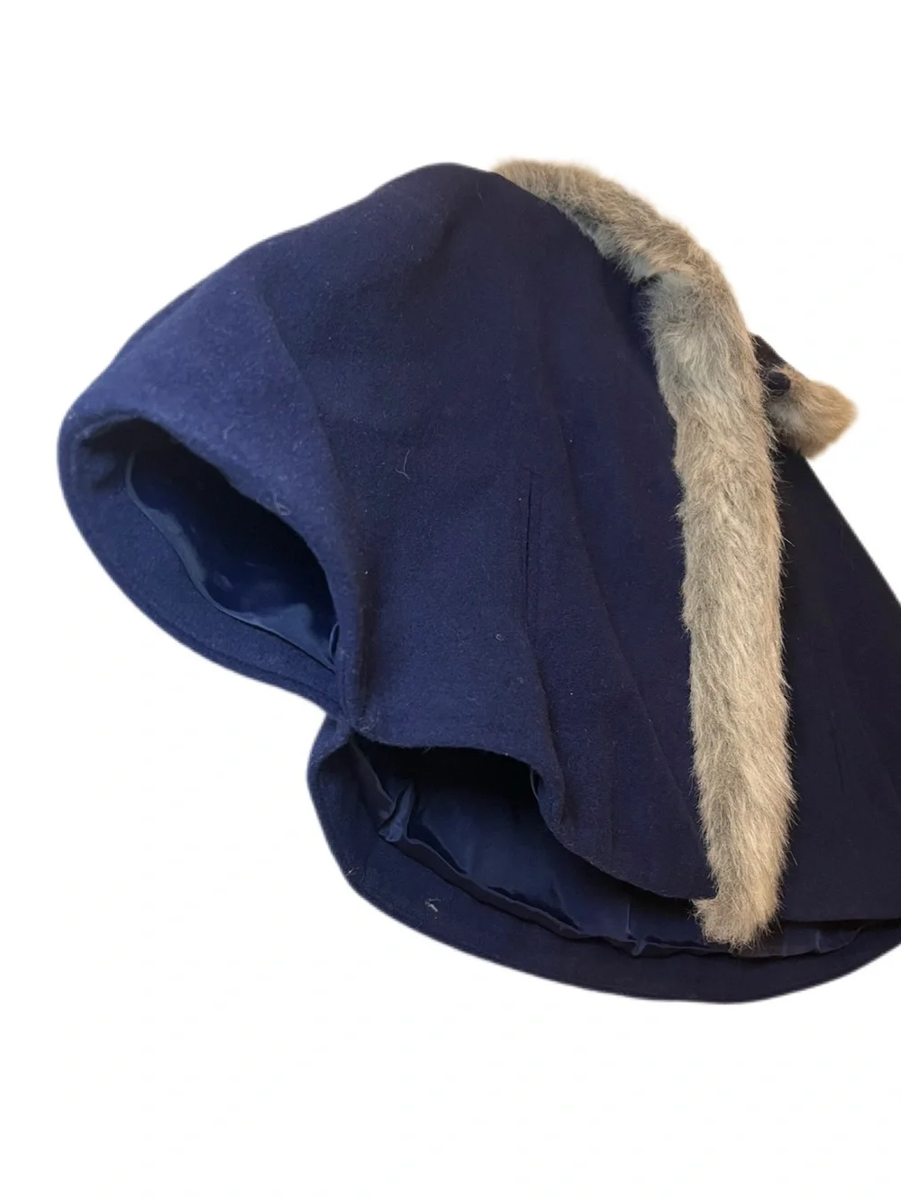 NWT Janie and Jack 2-3Y Girls Navy Blue Hooded Winter Cape with Faux Fur Trim
